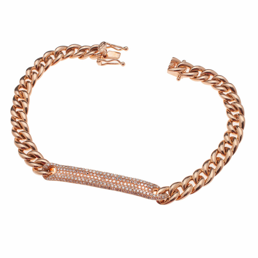 Bracelets 14K Gold and Micro-Pave Diamond ID Cuban Link Chain Bracelet