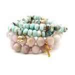 Bracelets 14K Gold Beach Blue Beads And Clover Diamond Charm