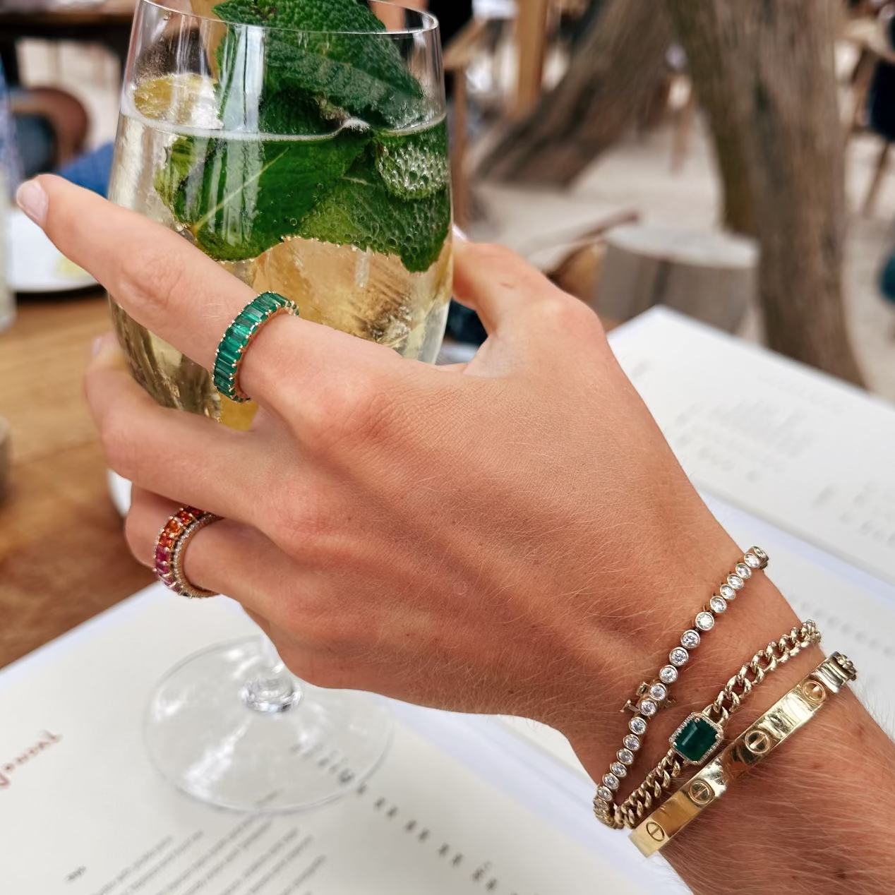 Bracelets 14K Gold Emerald and Diamond Cuban Chain Bracelet