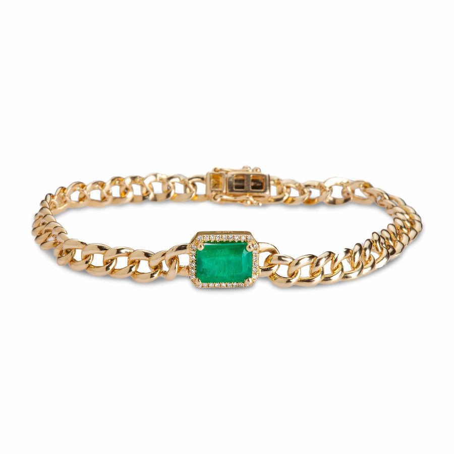 Bracelets 14K Gold Emerald and Diamond Cuban Chain Bracelet