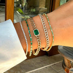 Bracelets 14K Gold Emerald and Diamond Cuban Chain Bracelet