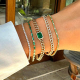Bracelets 14K Gold Emerald and Diamond Cuban Chain Bracelet