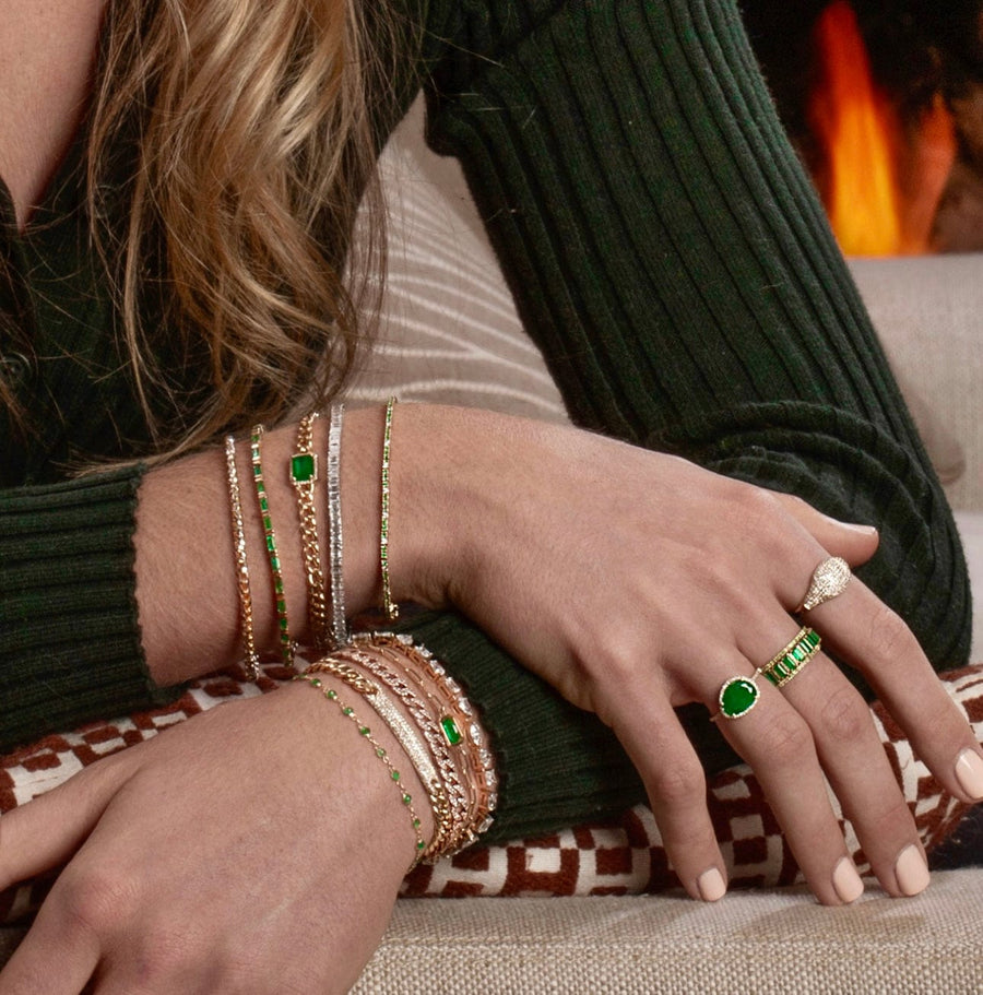 Bracelets 14K Gold Emerald and Diamond Paper Clip Chain Bracelet