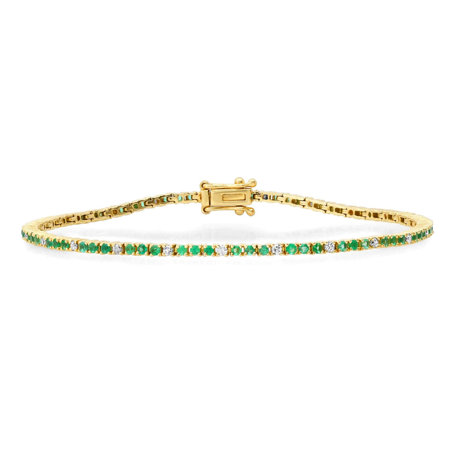 Bracelets 14K Gold Emerald and Diamond Tennis Bracelet 4-Prong Setting