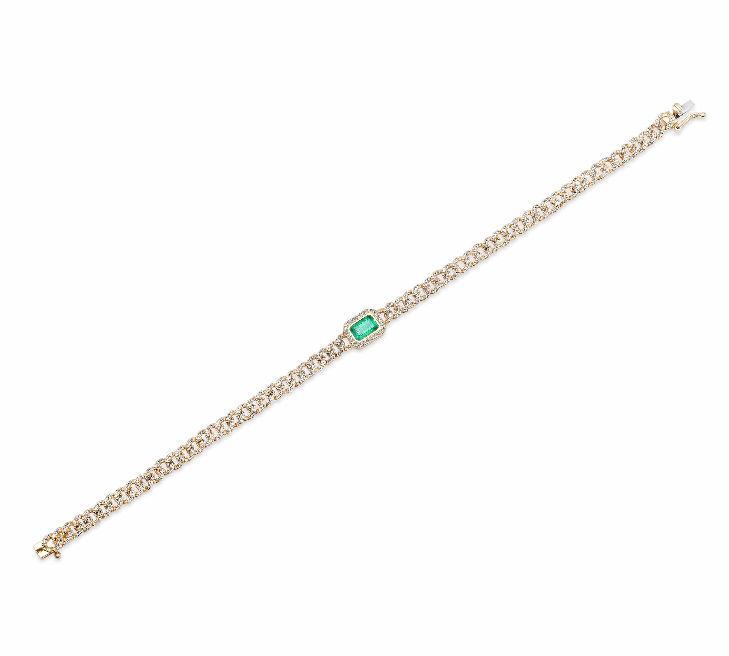 Bracelets 14K Gold Emerald and Pave-Diamond Cuban Link Chain Bracelet