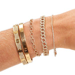 Bracelets 14K Gold Flat Open Round Link Micro-Pave Diamonds