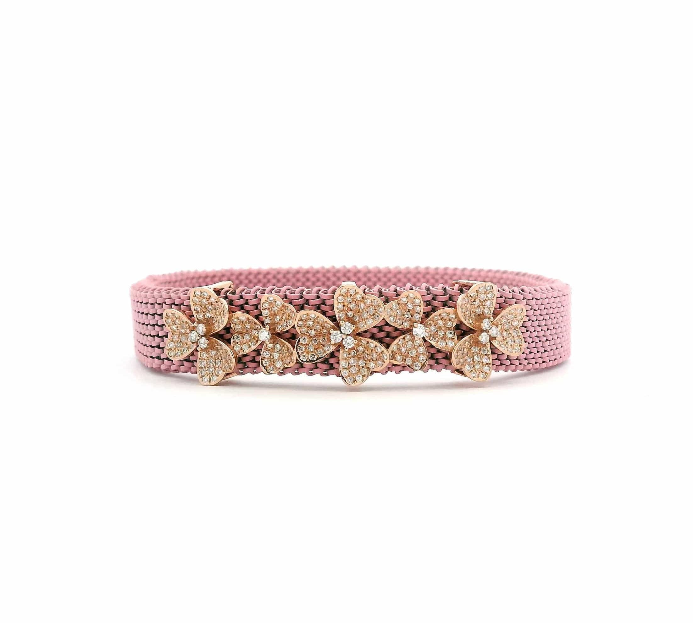 Bracelets 14K Gold Material Flower Pave Diamond Bracelet