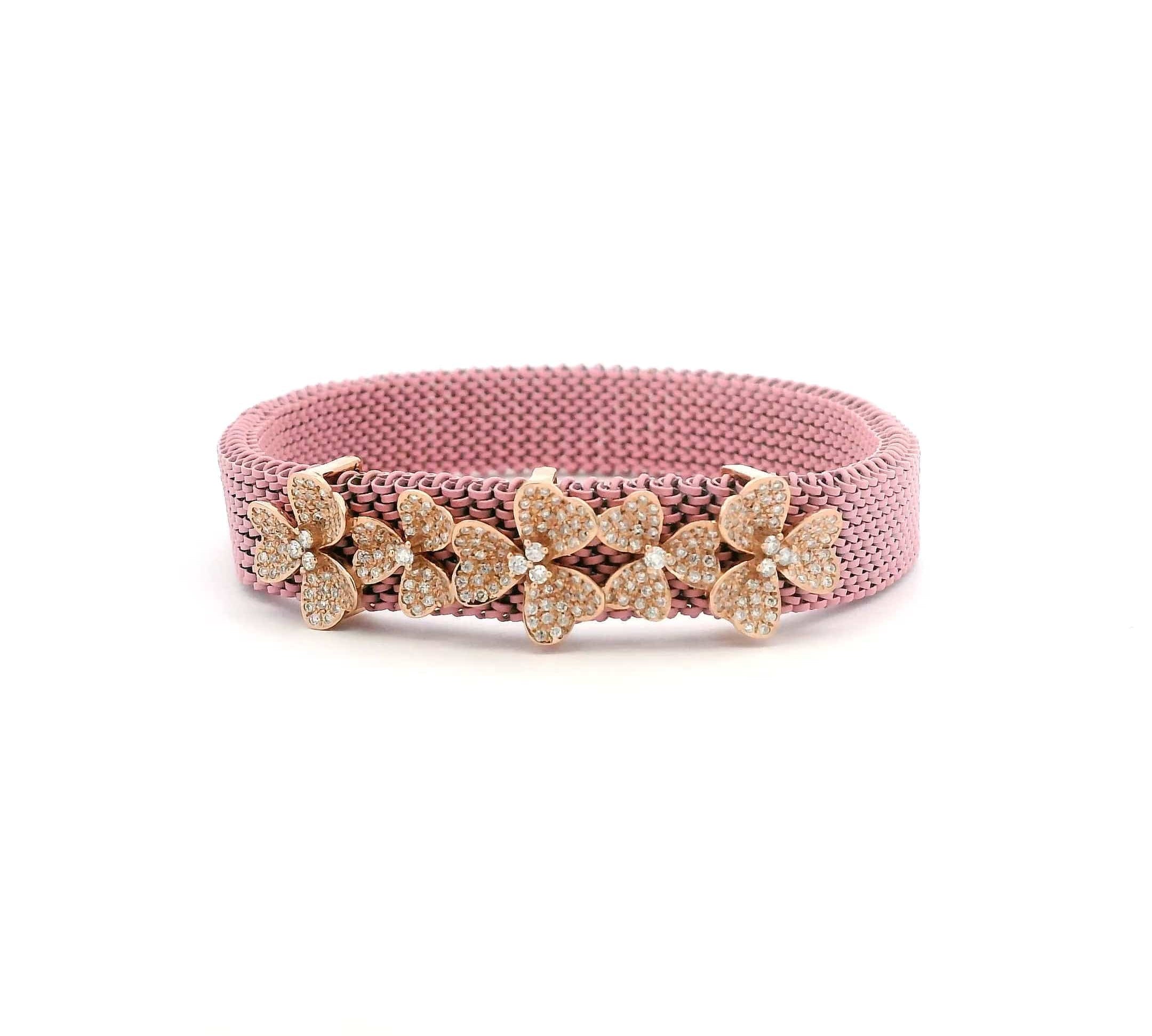 Bracelets 14K Gold Material Flower Pave Diamond Bracelet, Full Pave