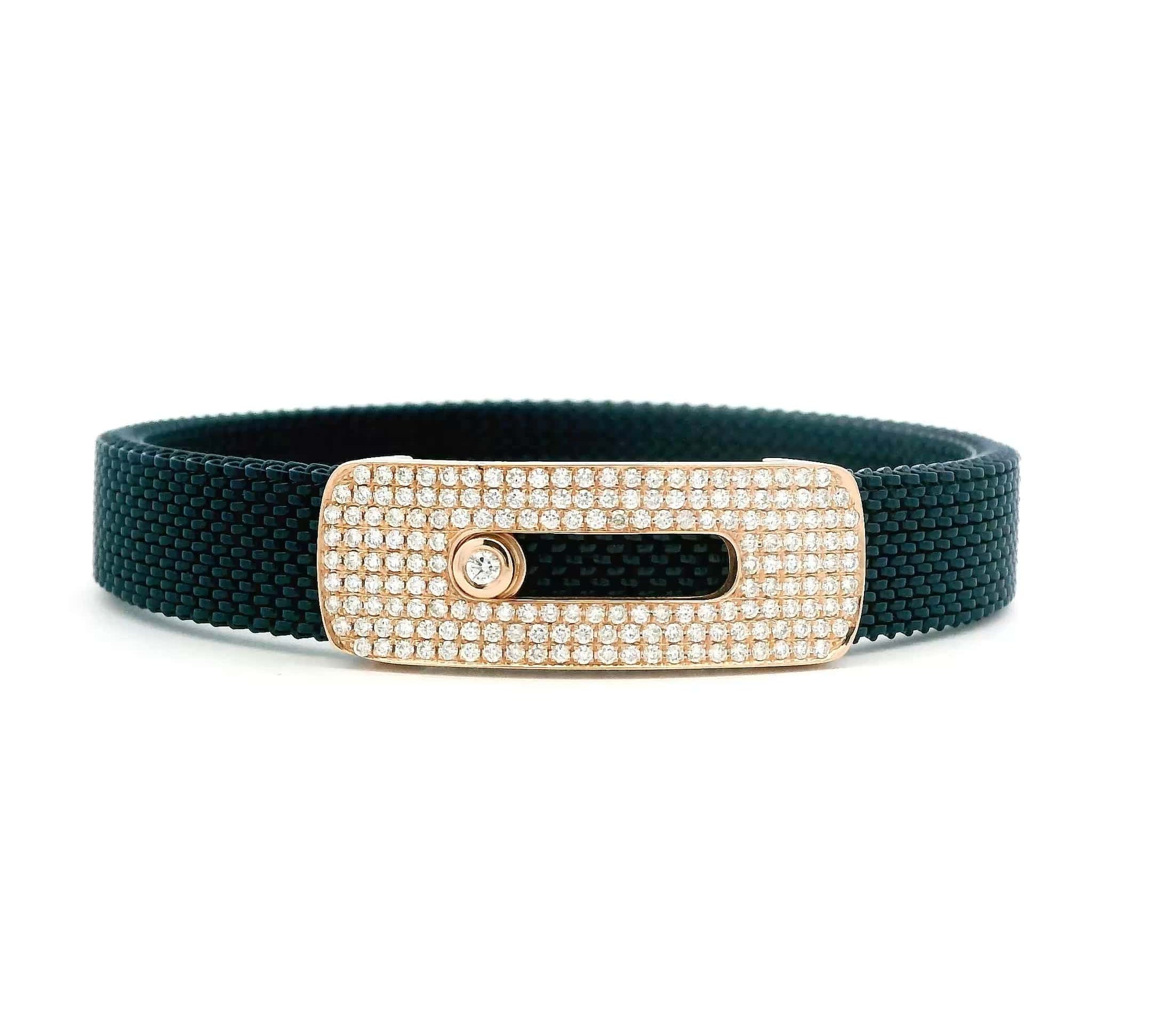 Bracelets 14K Gold Material Stretch Sliding Pave Bar Diamond Bracelet