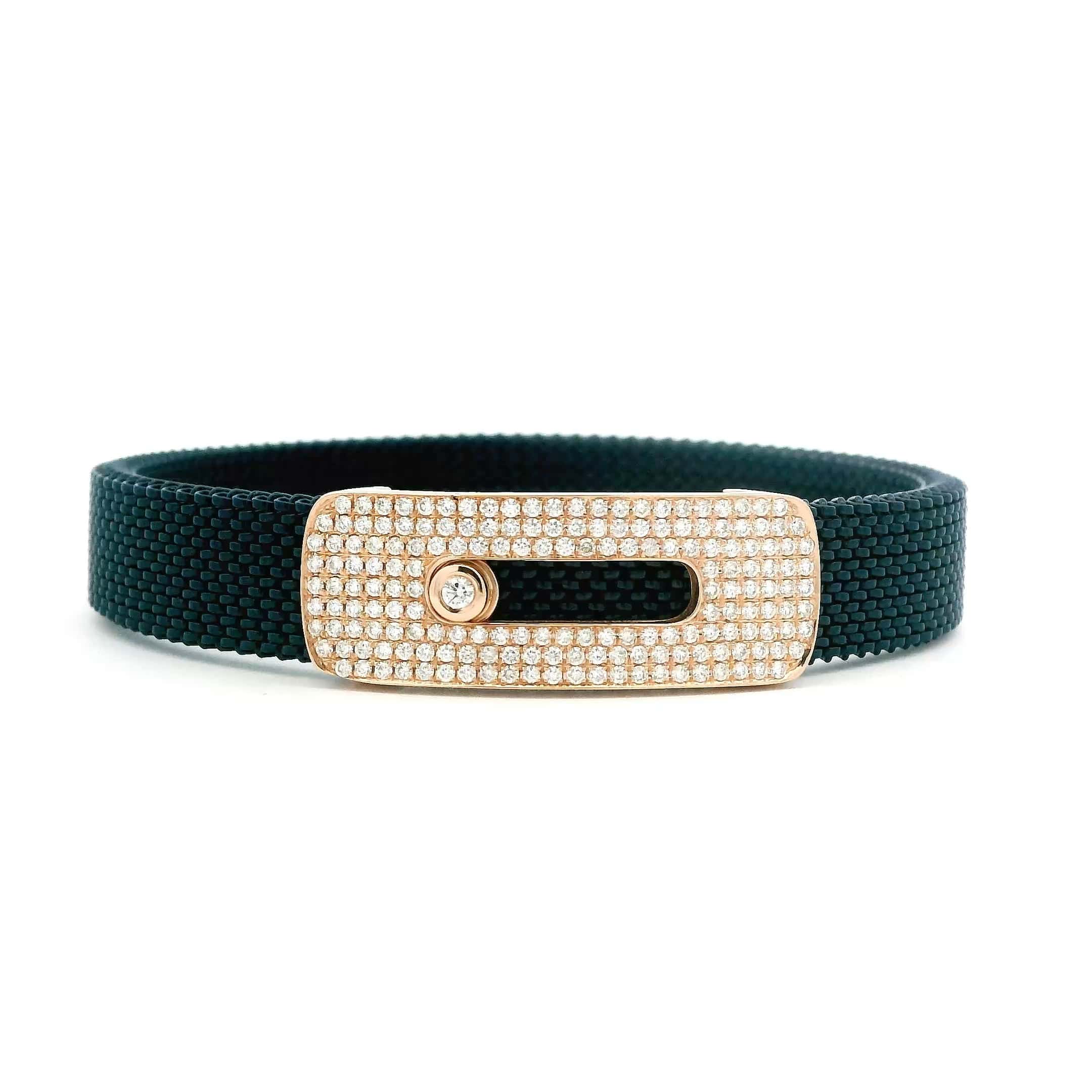 Bracelets 14K Gold Material Stretch Sliding Pave Bar Diamond Bracelet