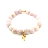 Bracelets 14K Gold Pink Lavender Beads Signature Diamond Cross Charm