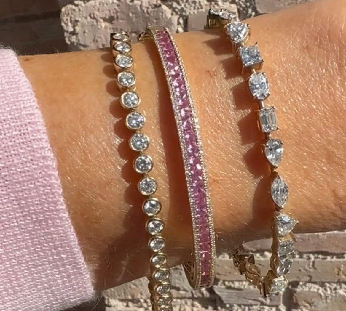 Bracelets 14K Gold Pink Sapphire and Diamond Bangle Bracelet