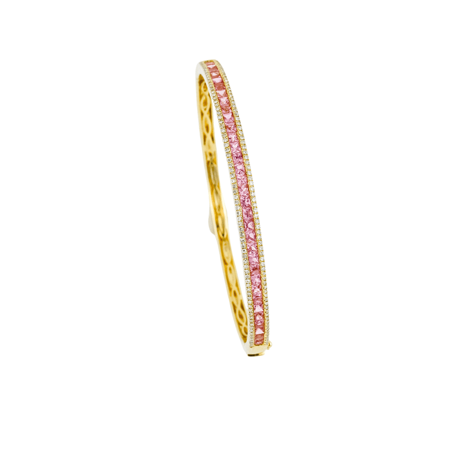 Bracelets 14K Gold Pink Sapphire and Diamond Bangle Bracelet
