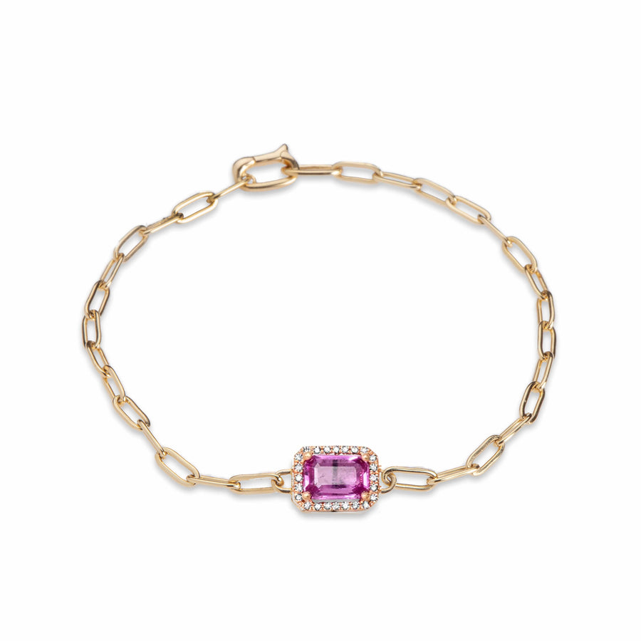 Bracelets 14K Gold Pink Sapphire and Diamond Paper Clip Chain Bracelet