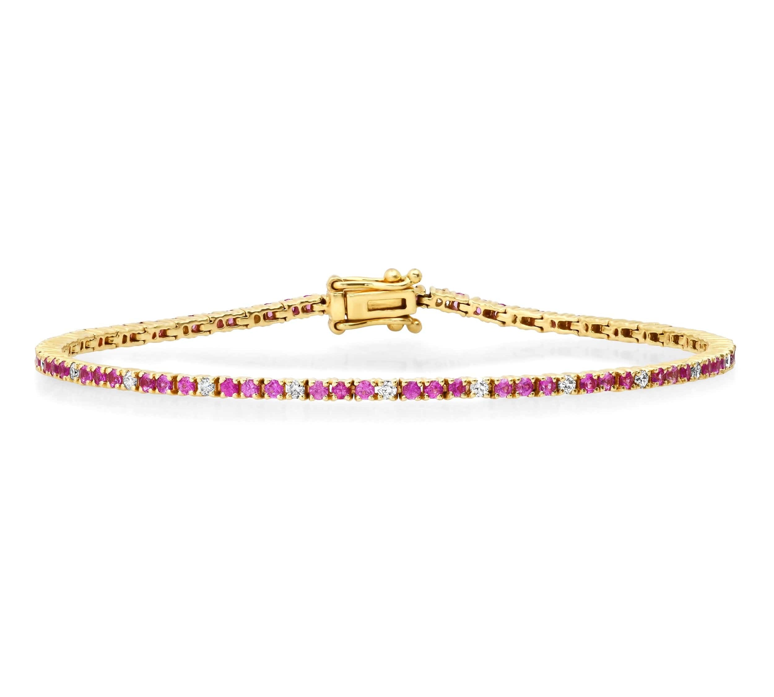 Bracelets 14K Gold Pink Sapphire and Diamond Tennis Bracelet 4-Prong Setting