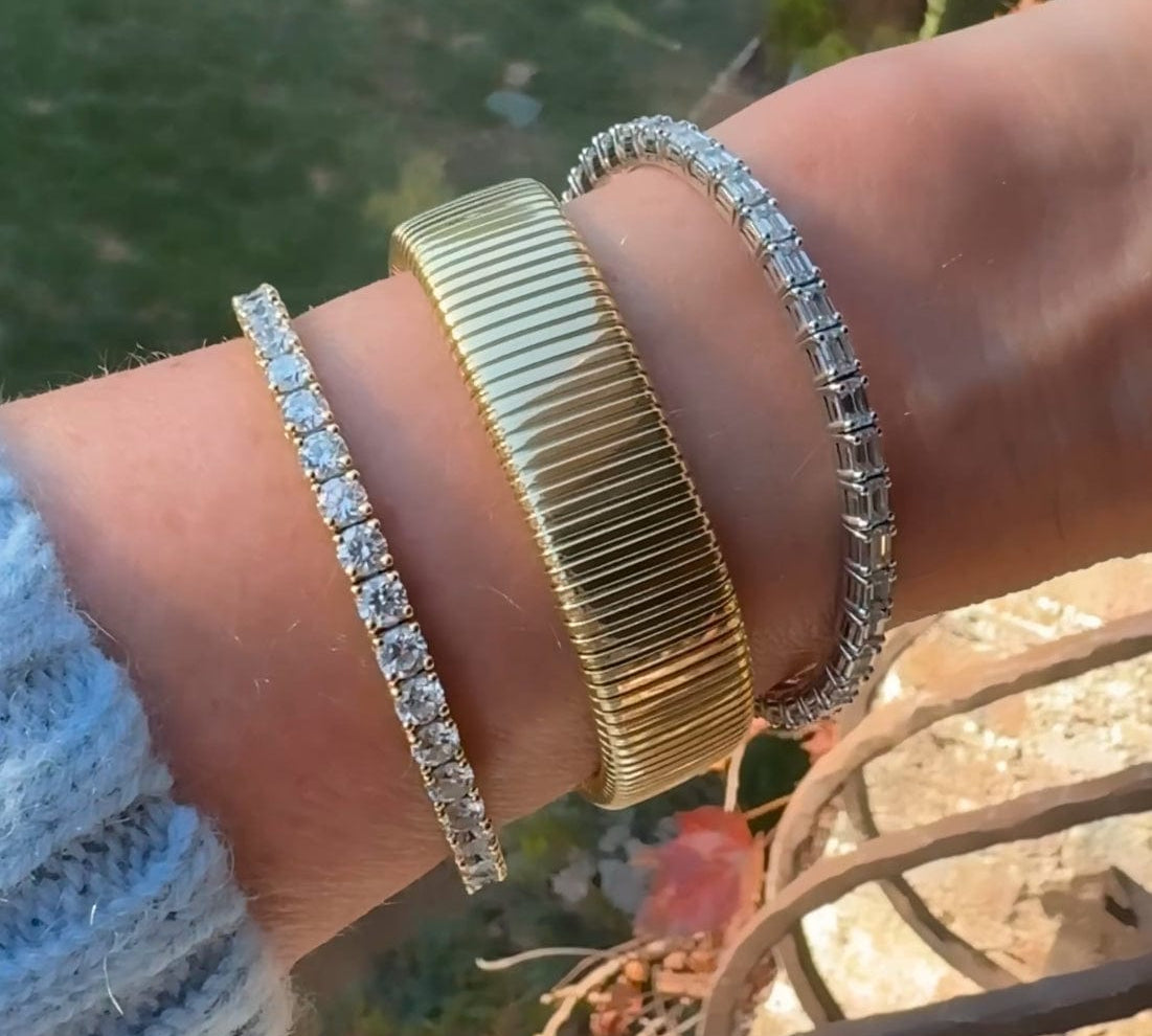 Bracelets 14K Gold Rolling Ribbed Bracelet