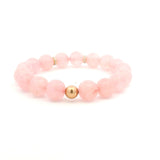 Bracelets 14K Gold Rose Quartz Beads And Clover Diamond And 3 Full Diamond Roundels