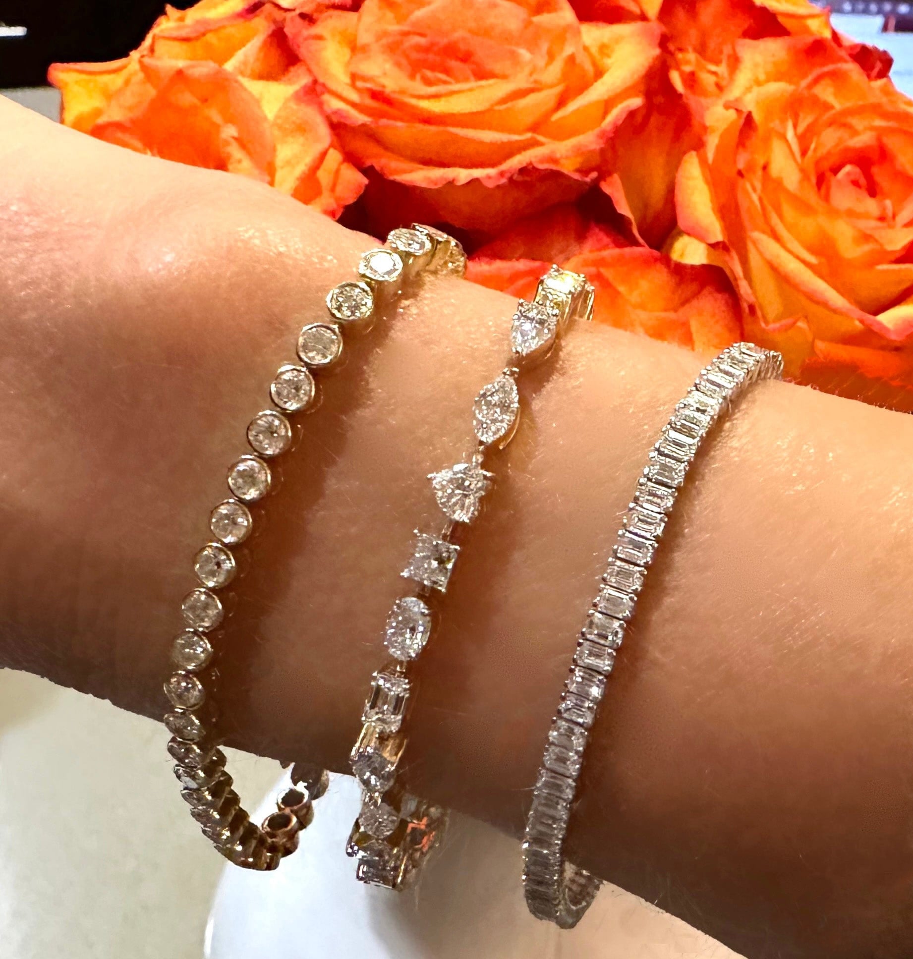 Bracelets 14K or 18K Gold and multi-shape Diamond 8.1 ct Tennis Bracelet Lab Grown