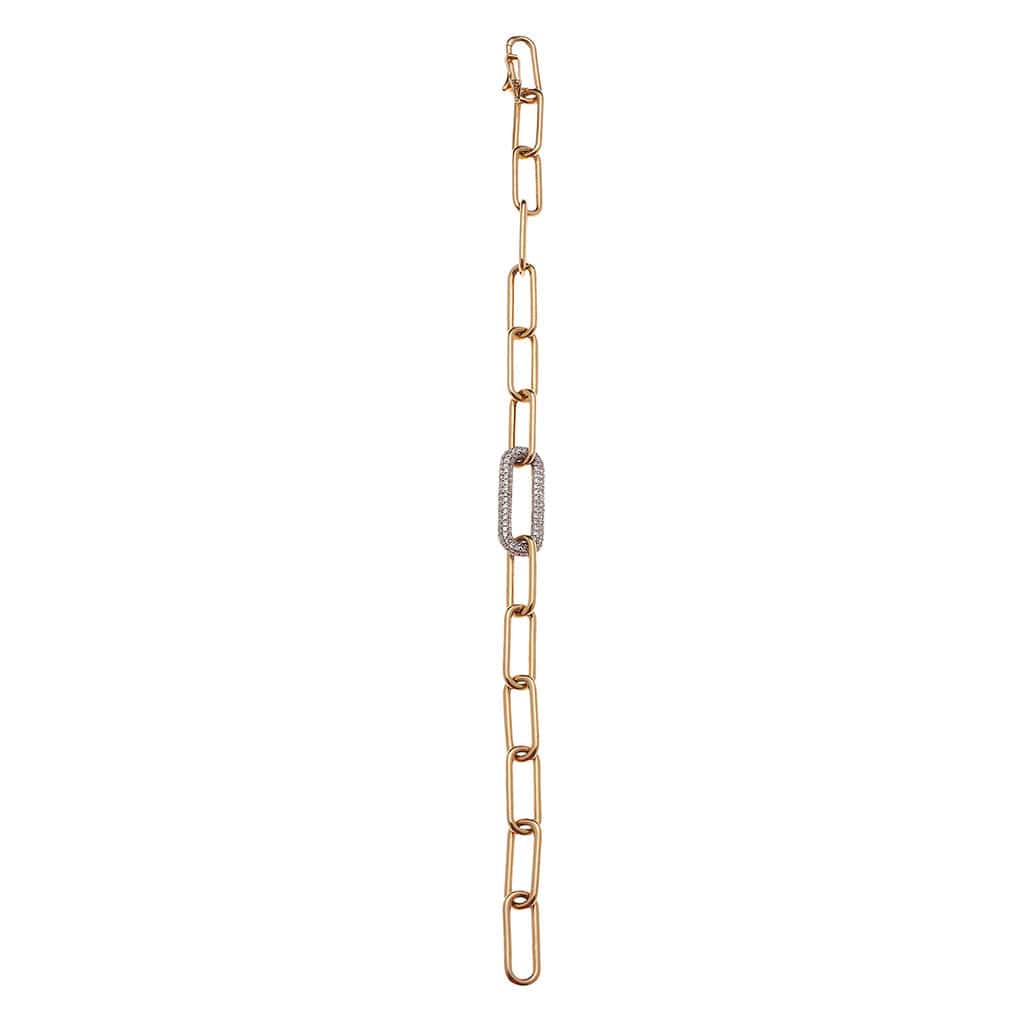 Bracelets 14K Paper Clip Bracelet with One Large Micro-Pave Diamond Link