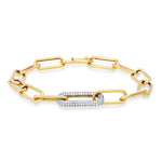 Bracelets 14K Paper Clip Bracelet with One Large Micro-Pave Diamond Link