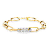 Bracelets 14K Paper Clip Bracelet with One Large Micro-Pave Diamond Link