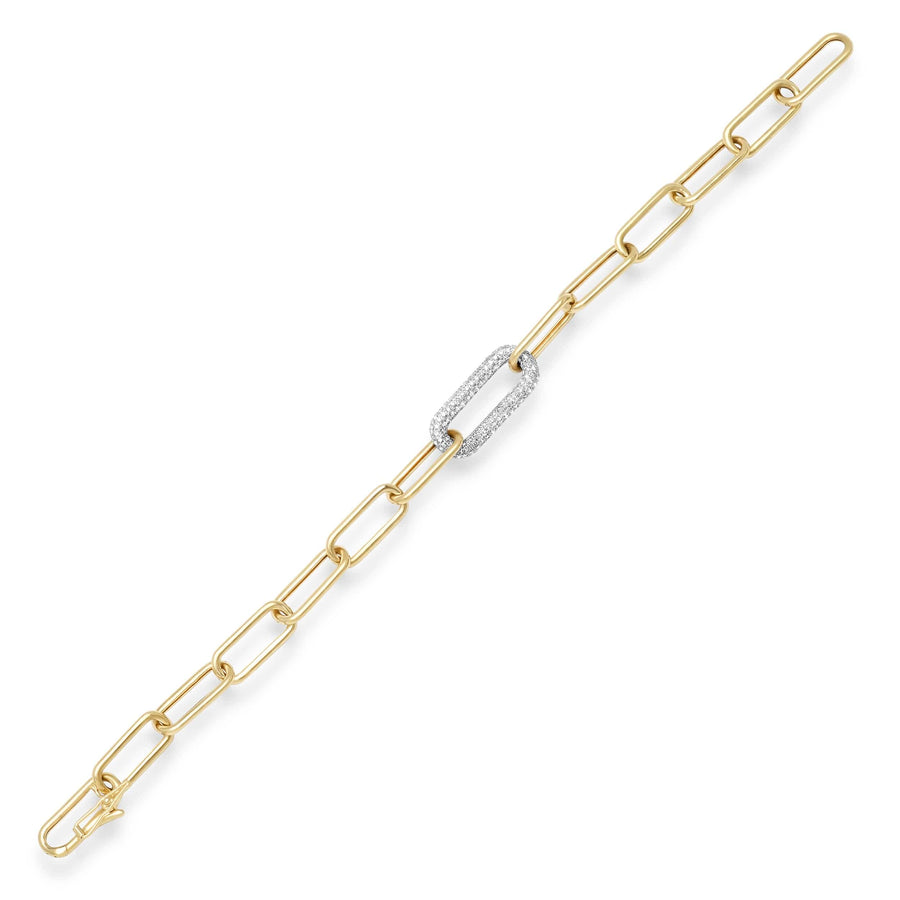 Bracelets 14K Paper Clip Bracelet with One Large Micro-Pave Diamond Link