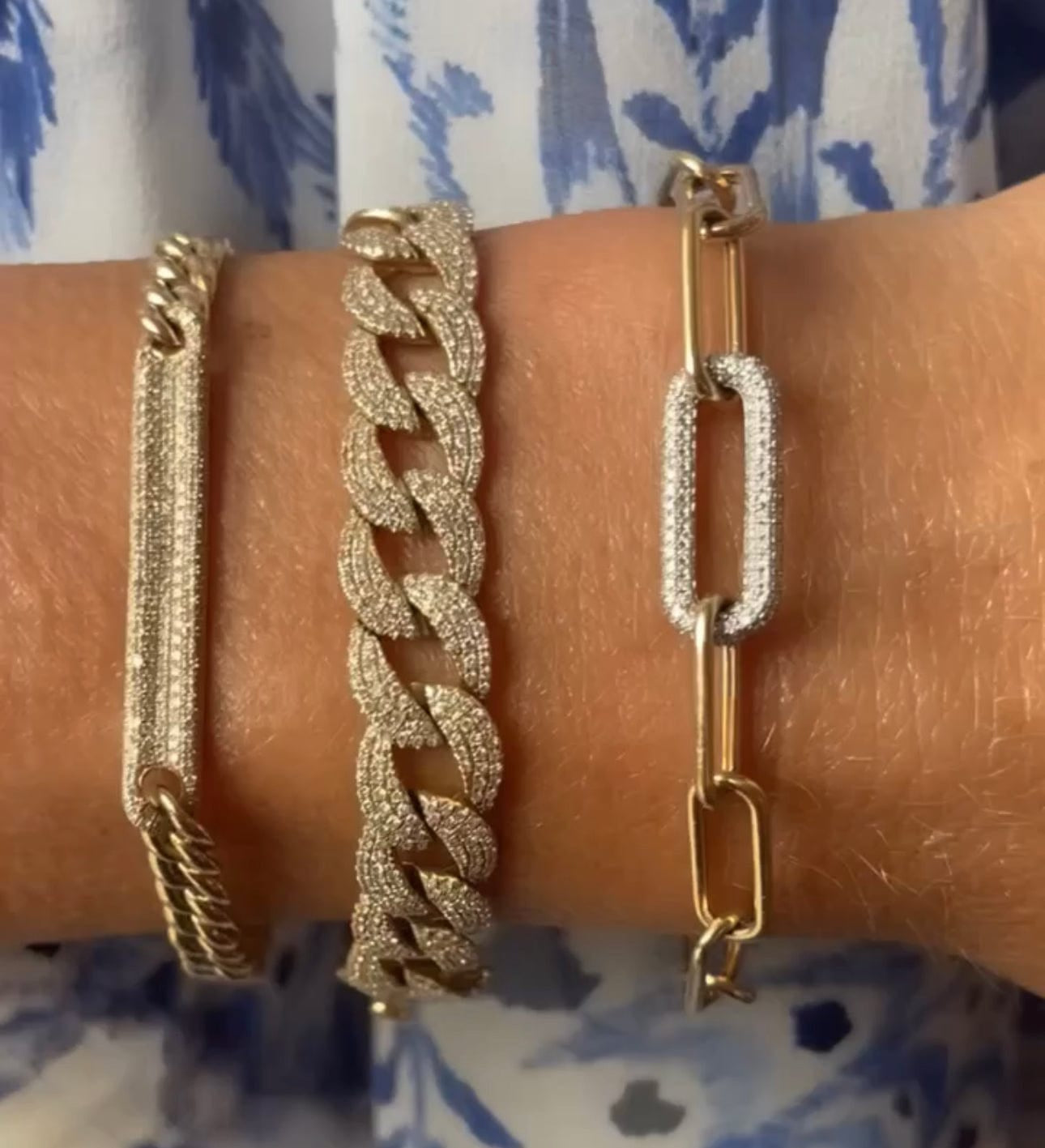 Bracelets 14K Paper Clip Bracelet with One Large Micro-Pave Diamond Link
