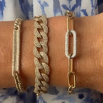 Bracelets 14K Paper Clip Bracelet with One Large Micro-Pave Diamond Link