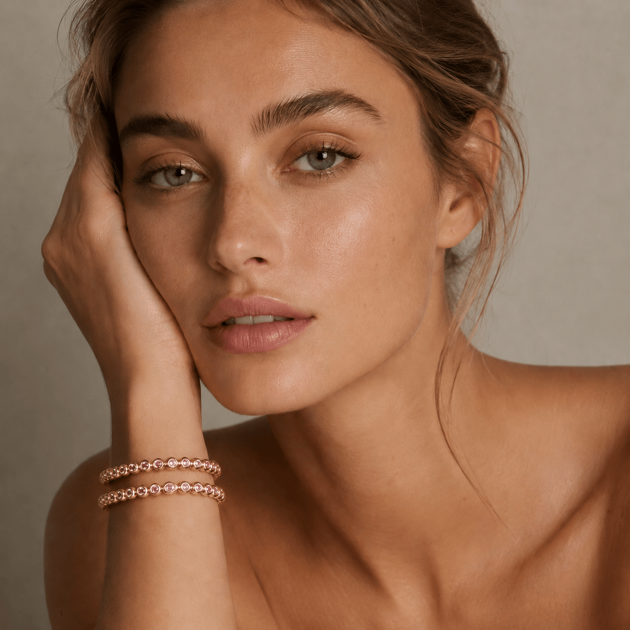 Bracelets 18K Gold And Pink Sapphire Bezel Set Stretch Tennis Bracelet