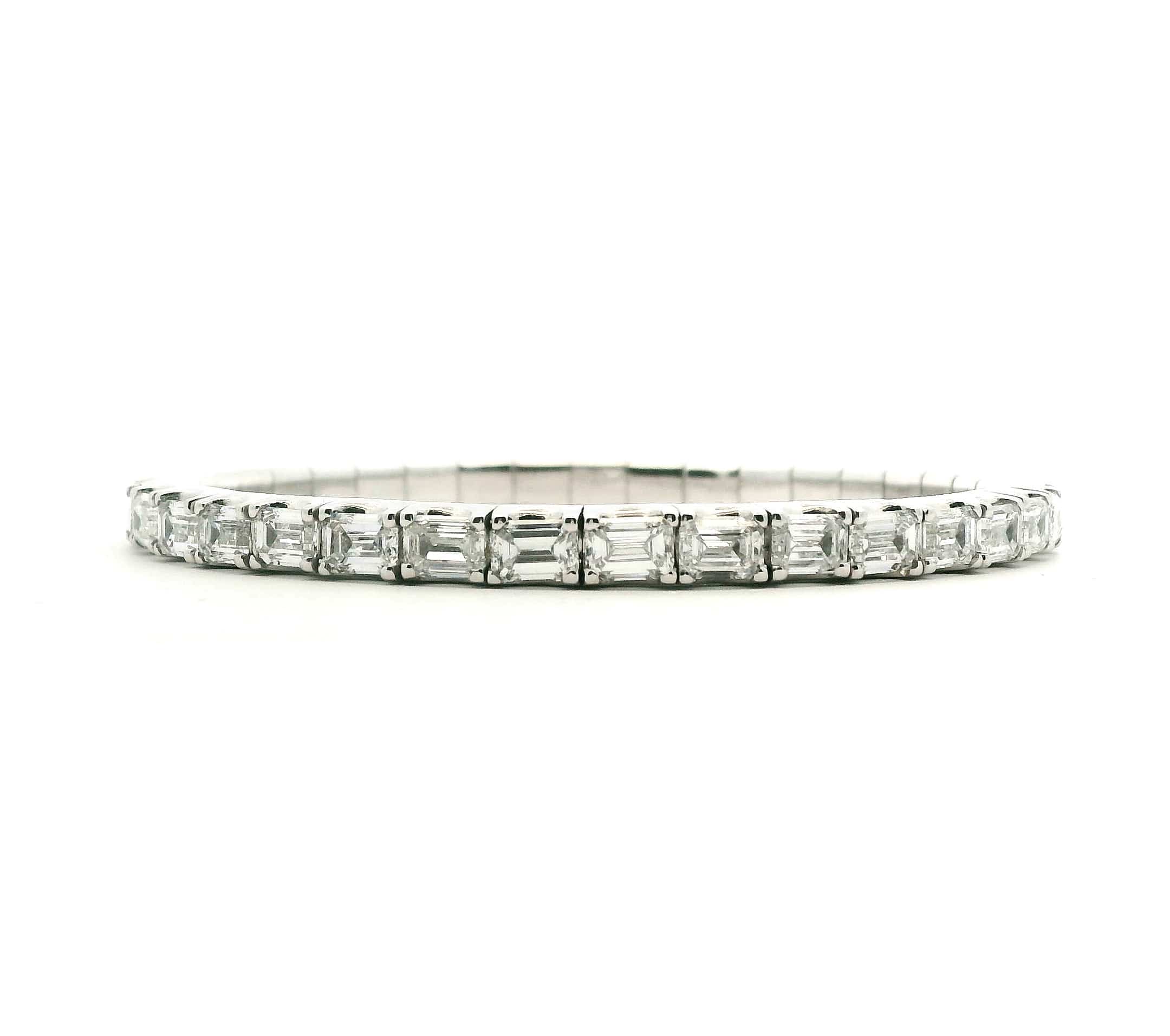 Bracelets 18K Gold East West Stretch Emerald Cut Diamond Tennis Bracelet, 15+ Carats
