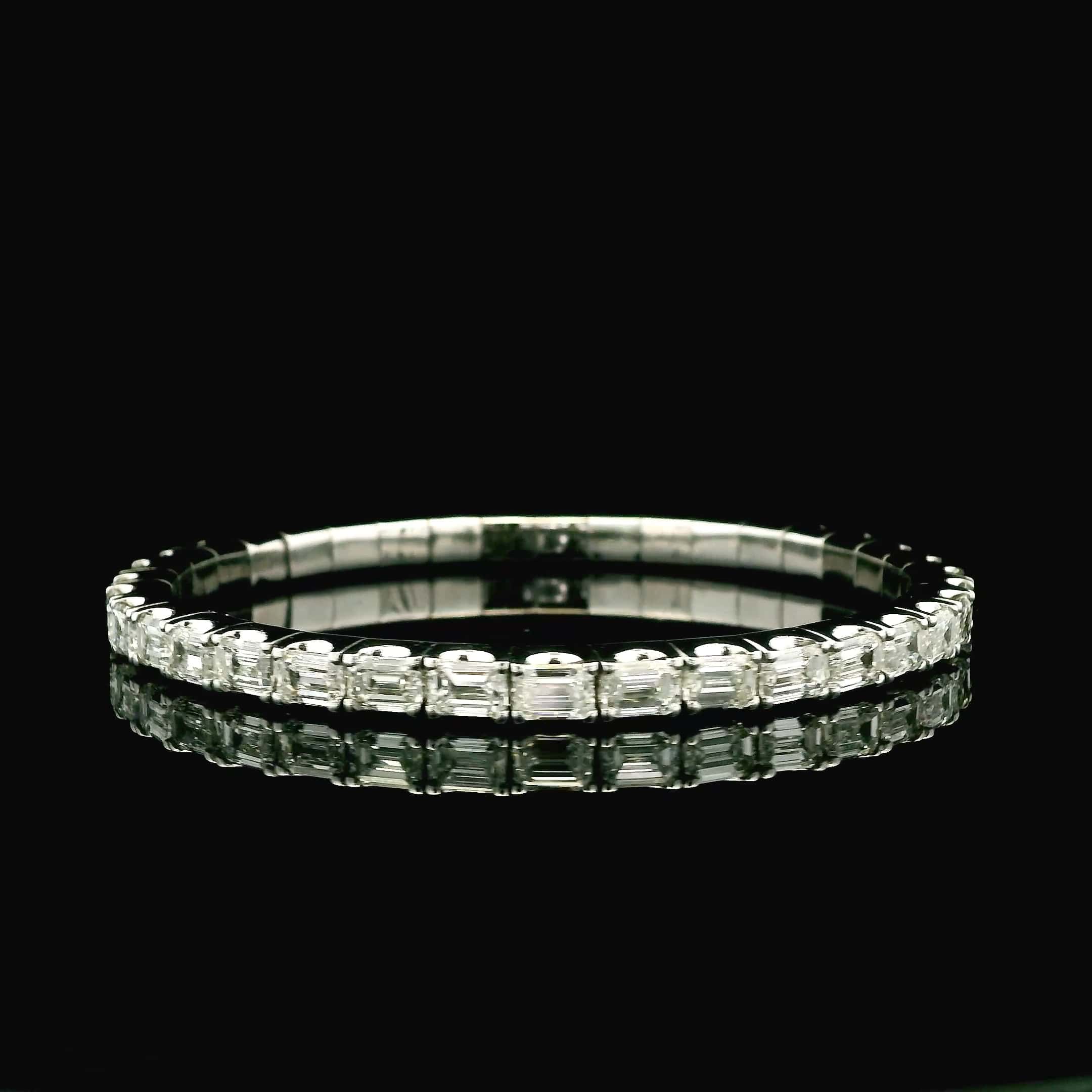 Bracelets 18K Gold East West Stretch Emerald Cut Diamond Tennis Bracelet, 15+ Carats