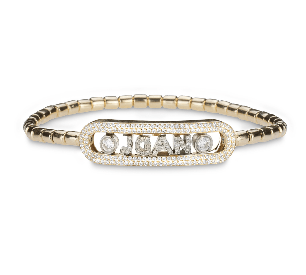Bracelets 18K Gold Micro-Pave diamond with Initial and Two Diamond Stretch Bracelet