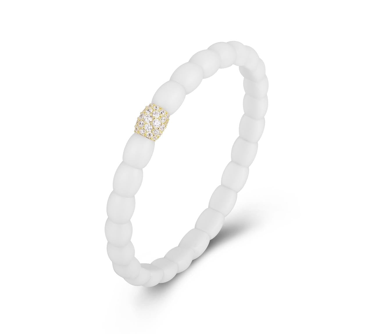 Bracelets 18K Gold Over Ceramic and Diamond Barrel Stretch Bracelet