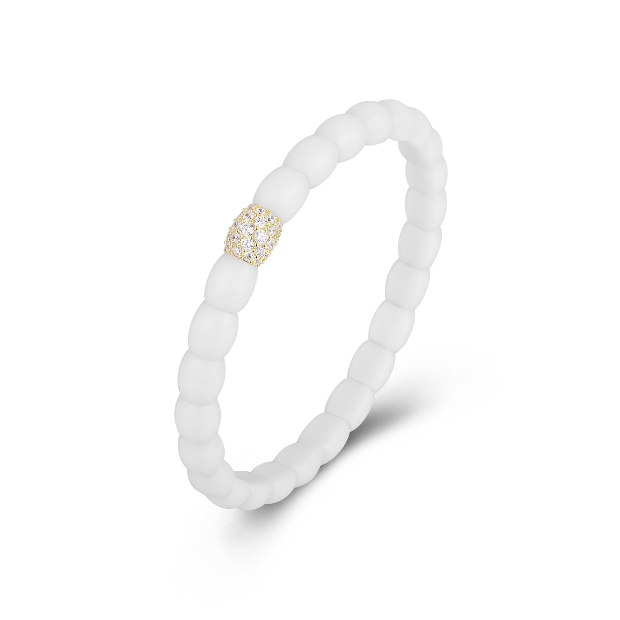 Bracelets 18K Gold Over Ceramic and Diamond Barrel Stretch Bracelet