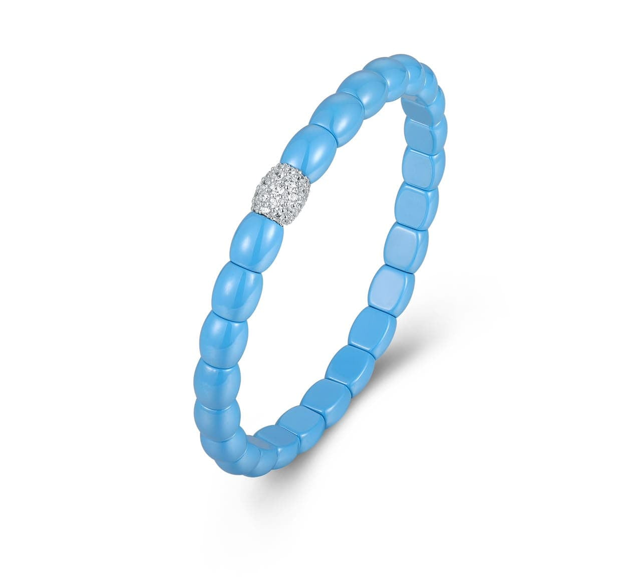 Bracelets 18K Gold Over Ceramic and Diamond Barrel Stretch Bracelet