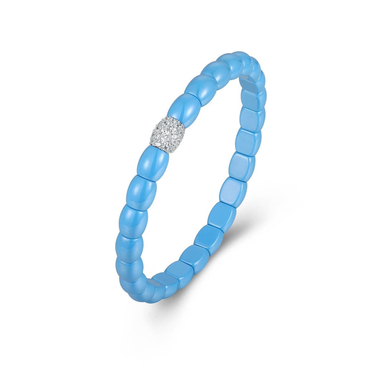 Bracelets 18K Gold Over Ceramic and Diamond Barrel Stretch Bracelet