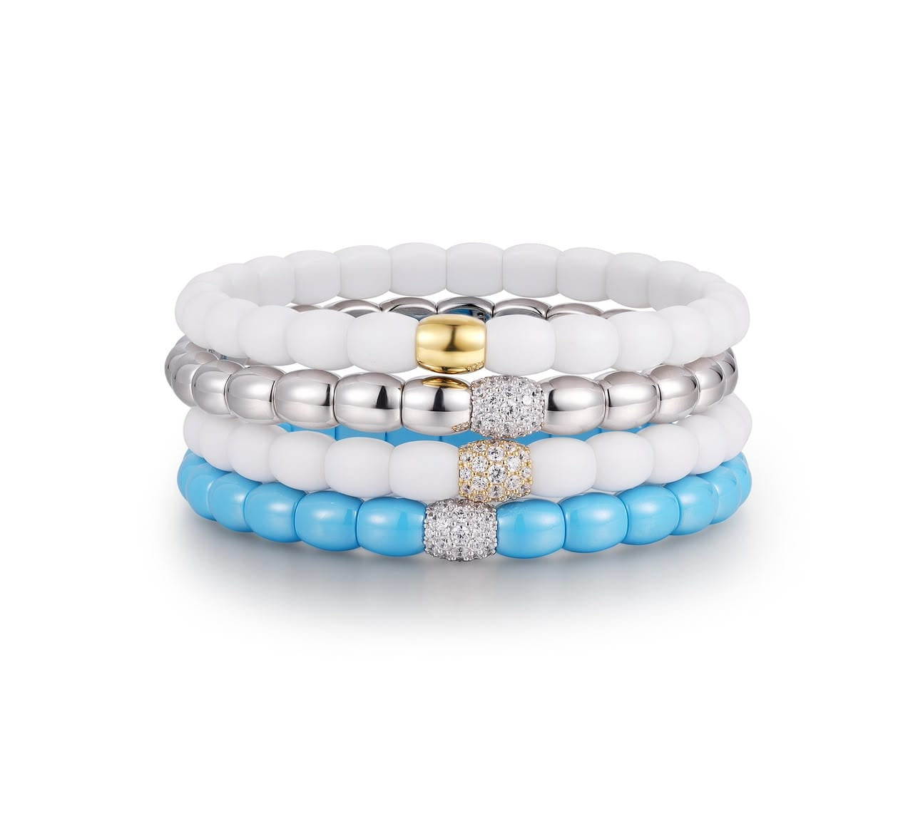 Bracelets 18K Gold Over Ceramic and Diamond Barrel Stretch Bracelet