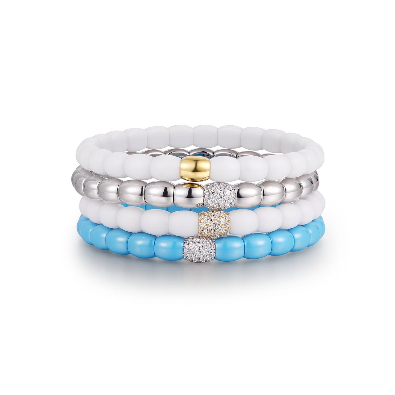 Bracelets 18K Gold Over Ceramic and Diamond Barrel Stretch Bracelet