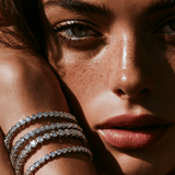 Bracelets 18K Gold Over Ceramic and Diamond Bezel Stretch Tennis Bracelet