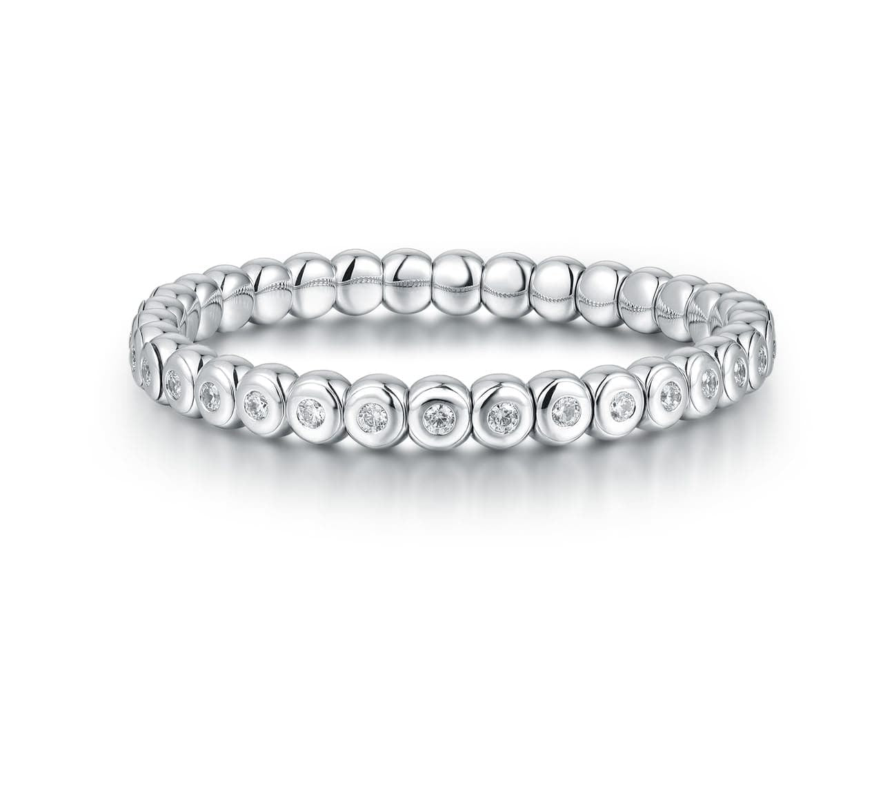 Bracelets 18K Gold Over Ceramic and Diamond Bezel Stretch Tennis Bracelet, Lab Grown
