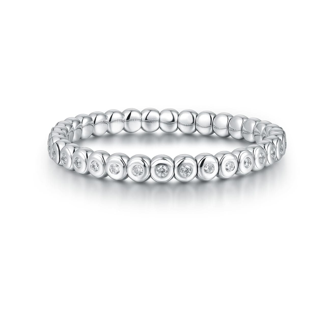 Bracelets 18K Gold Over Ceramic and Diamond Bezel Stretch Tennis Bracelet, Lab Grown