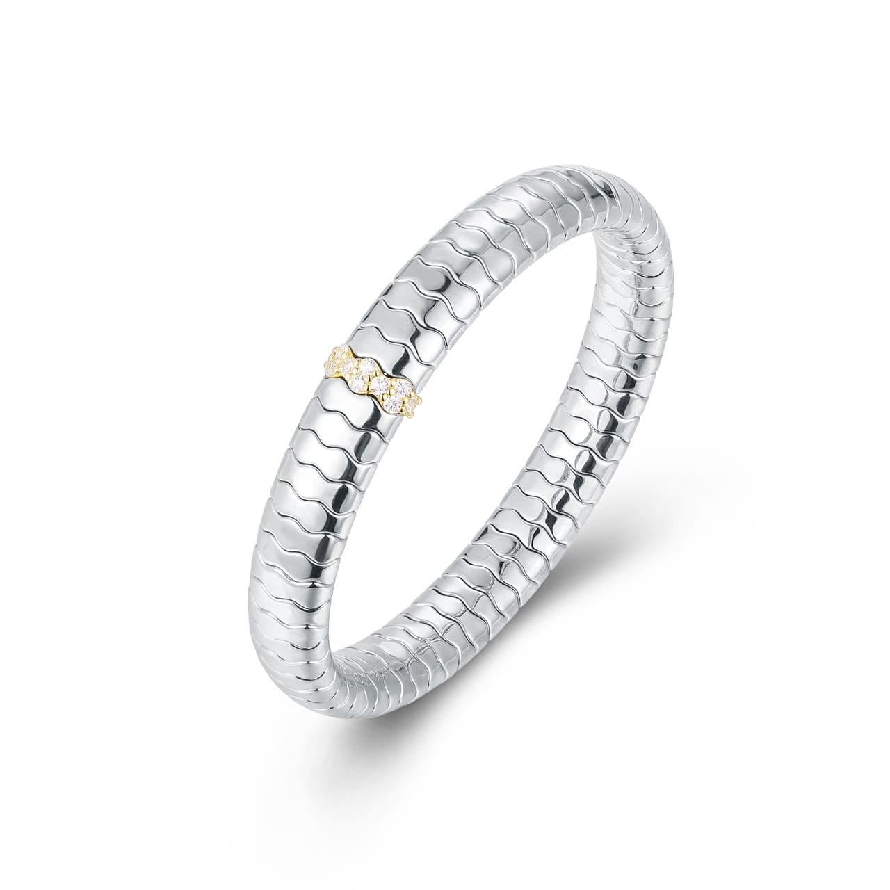 Bracelets 18K Gold Over Ceramic and Diamond Wave Stretch Bracelet