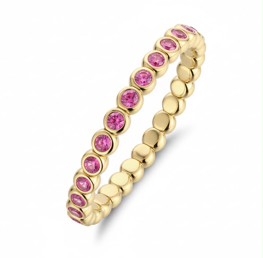 Bracelets 18K Gold Over Ceramic and Pink Sapphire Bezel Stretch Tennis Bracelet