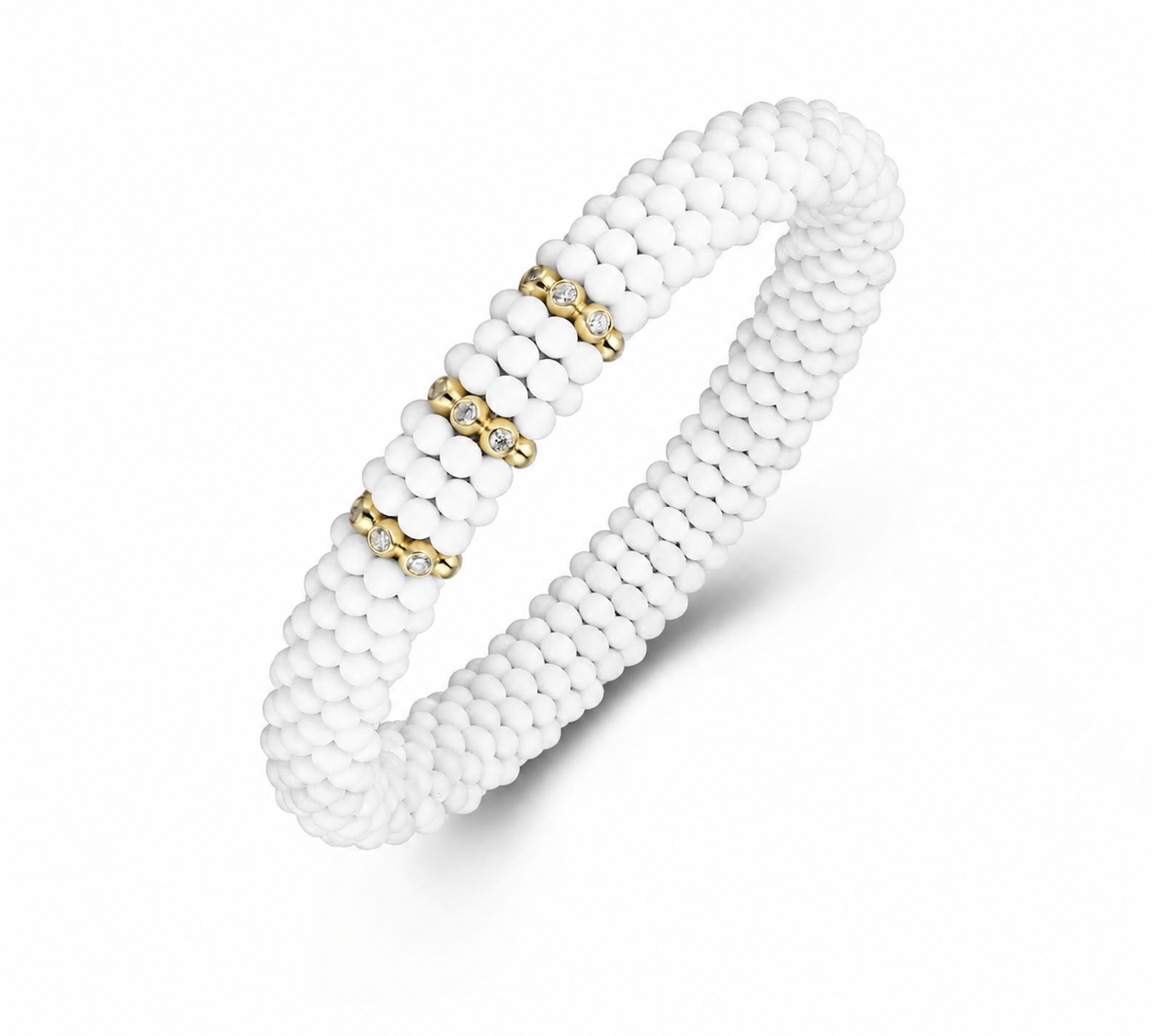 Bracelets 18K Gold Puffy Color Ceramic and Diamond Wave Stretch Bracelet