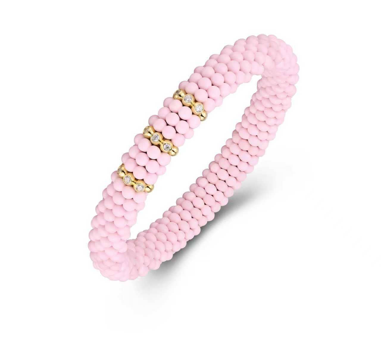Bracelets 18K Gold Puffy Color Ceramic and Diamond Wave Stretch Bracelet