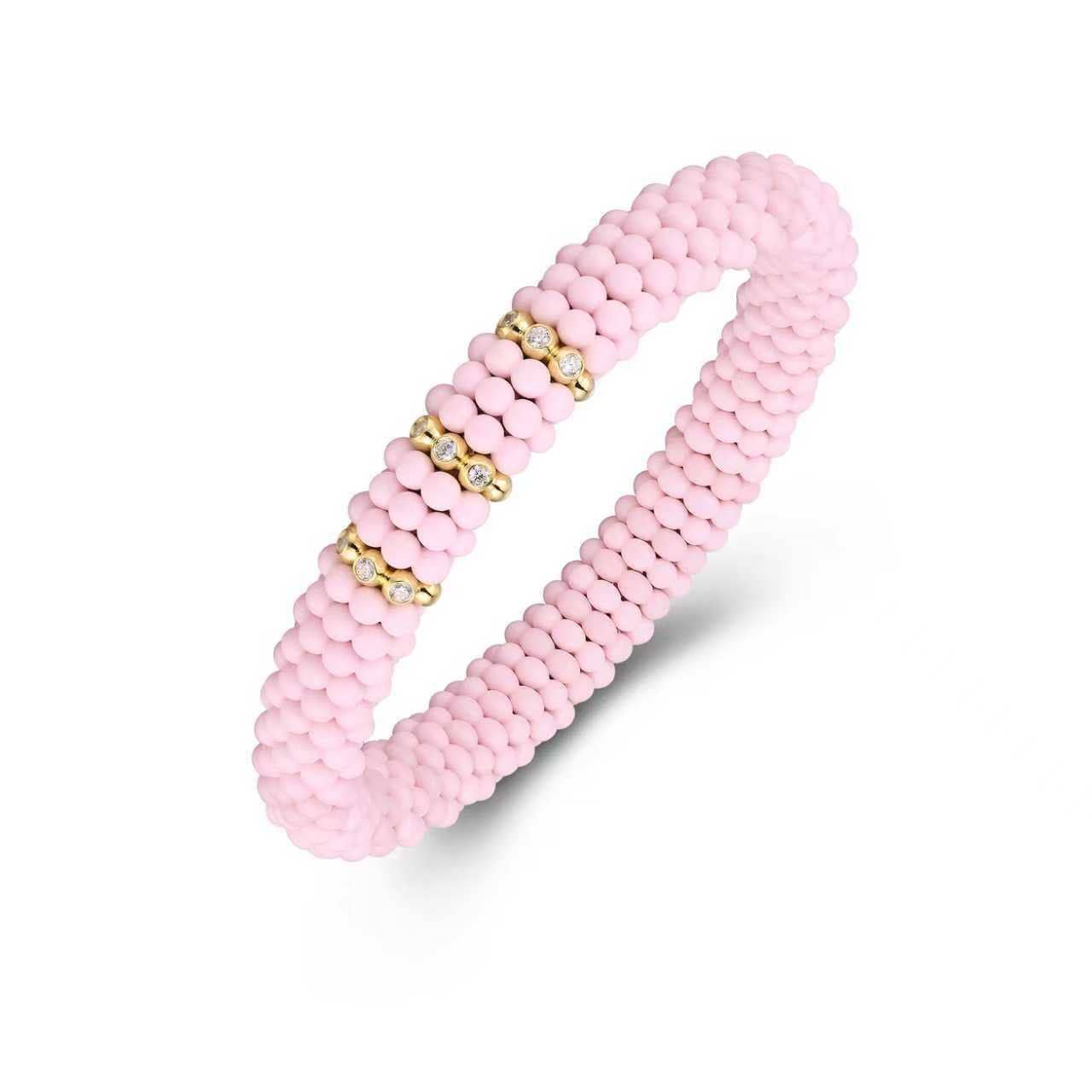 Bracelets 18K Gold Puffy Color Ceramic and Diamond Wave Stretch Bracelet