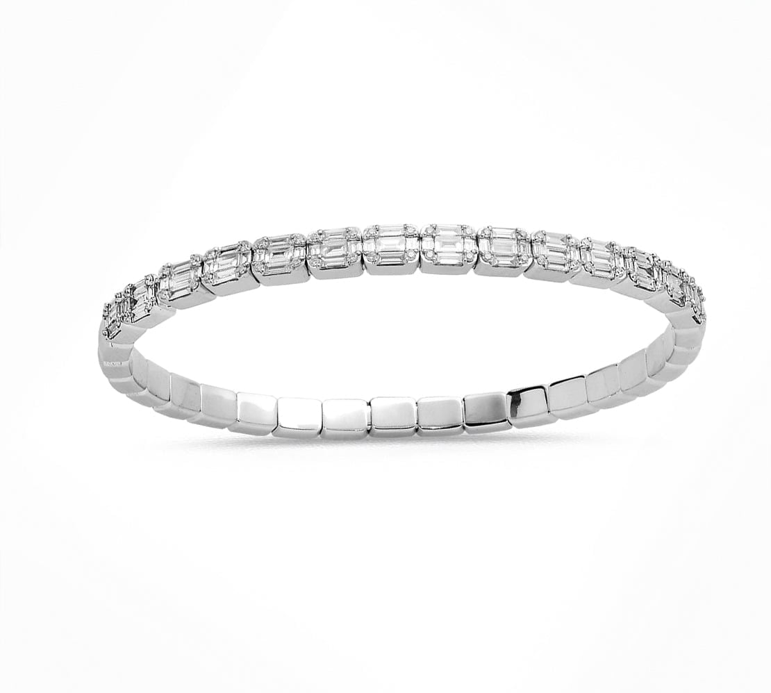 Bracelets 18K Gold Stretch Emerald Cut Illusion Diamond Tennis Bracelet
