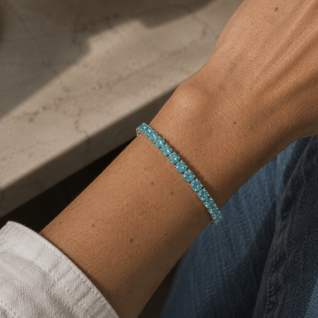 Bracelets 18K Gold Stretch Paraiba Tourmaline Tennis Bracelet, 2.25-8.58 Carats