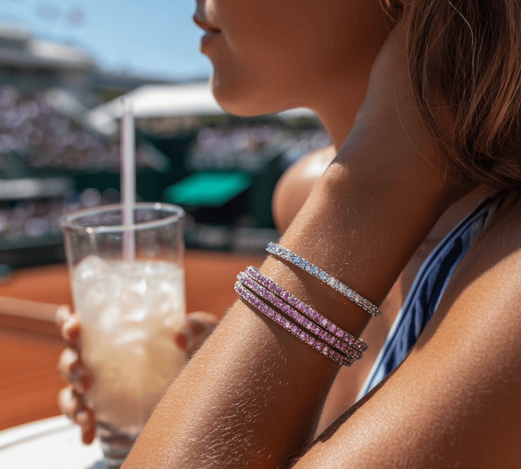 Bracelets 18K Gold Stretch Pink Sapphire Tennis Bracelet, 8.55-18 Carats