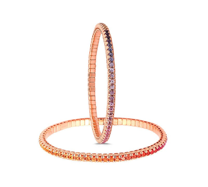 Bracelets 18K Gold Stretch Rainbow Sapphire Tennis Bracelet, 2.25-8.58 Carats